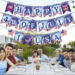 American Independence Day Happy 4th of July party banner set with USA patriotic motifs