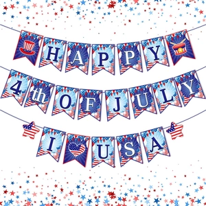 Independence Day Banner July 4th Bunting Paper Patriotic Red White Blue USA Celebration Party Decoration Ornament