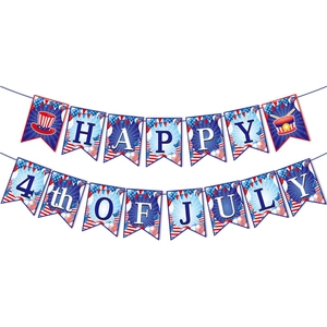 Happy 4th of July banner set with American flag stars and stripes theme for USA decor