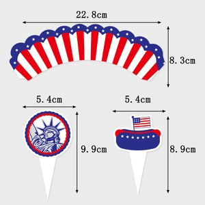 4th of July cupcake wrappers and toppers with Statue of Liberty and US flag designs