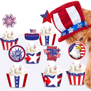 Happy 4th of July cupcake toppers and wrappers set with festive star and stripe patterns