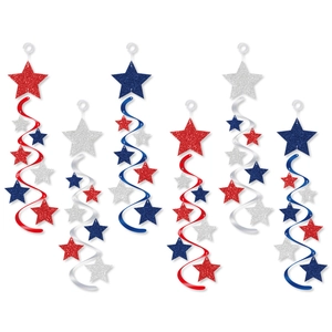 Décorations De Spirales Suspendues Pour Le Jour De Lindépendance Étoile Papier Pailleté PVC Spirales Décoration De Fête Patriotique