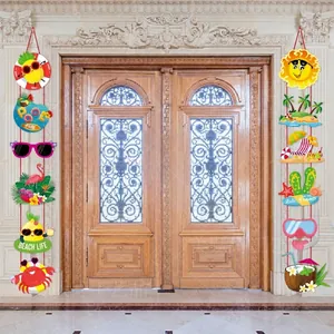 Hawaiian summer party door banners featuring pineapple and flamingo decorative motifs