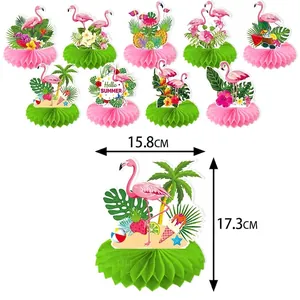 9-piece Flamingo and Tropical Summer Honeycomb Centerpieces for Luau Party Table Decor