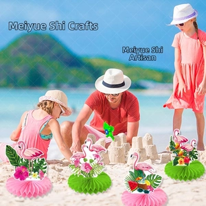 Set of four tropical flamingo honeycomb centerpieces for Hawaiian summer themed parties