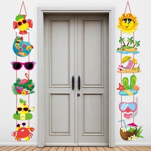 Summer Party Door Hanging Banners Cardstock Flamingo Pineapple Tropical Hawaii Theme Porch Decoration Pool Party Hello Summer