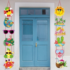 Hawaiian summer party banners with flamingo and pineapple patterns for door decoration