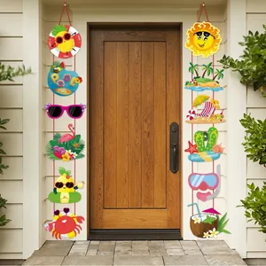 Hawaii summer party door banners featuring pineapple and flamingo pool party decorations