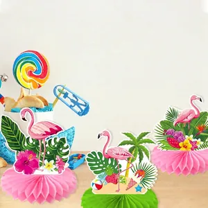 Three-piece flamingo honeycomb centerpieces for Hawaii summer party table decorations