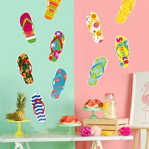 Hawaiian summer flip-flop wall stickers featuring tropical patterns and summer text decor