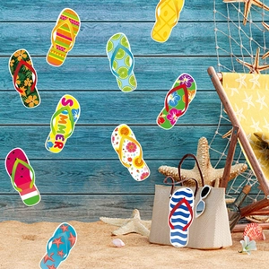 Hawaiian summer party wall stickers featuring colorful flip flop designs on beach background