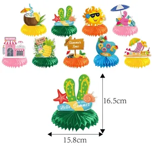 9-piece Hawaiian summer party honeycomb centerpieces featuring flamingos and pineapples