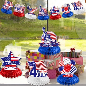 Independence Day patriotic honeycomb centerpieces with stars and USA flag theme for July 4th