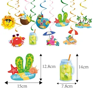 Colorful Hawaii summer pool party spiral hanging swirls with flamingo and pineapple decor