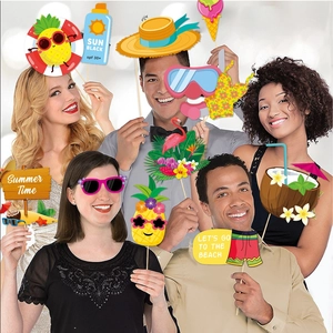 Hawaiian summer beach party photo booth props set with pineapple and sunglasses signs