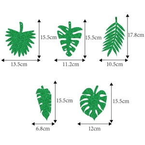 Décorations de feuilles tropicales de palmier et monstera vertes à paillettes avec tailles