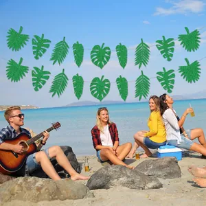 Guirlande de feuilles de palmier pailletées vertes pour décoration de fête d'été hawaïenne