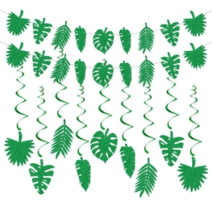 Bannière Feuilles Tropicales Décorations Suspendues Spirale Hawaii Été Fête Plage Paillettes Vert Monstera Palmier Ornements