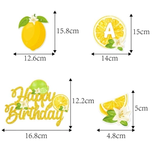 Set decorazioni festa limoni estivi con banner Happy Birthday e cake topper