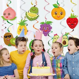 Colorful fruit themed spiral hanging decorations for kids birthday party celebrations