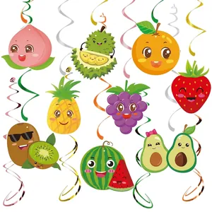 Cartoon Fruit Theme Hanging Swirls Party Decorations Cardstock Spiral Ceiling Ornaments For Kids Birthday Summer Hawaii Themed Event Supplies
