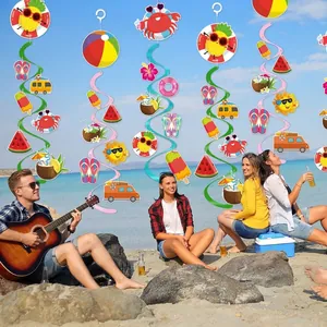 Summer beach party hanging swirls with pineapple and ice cream charms on a sunny beach