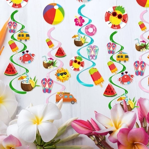 Tropical Hawaii party spiral ceiling hanging decorations with pineapple and ice cream