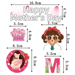 5-teiliges Muttertag Kuchen-Deko-Set mit Cartoon-Mädchen und rosa Blumenmotiven