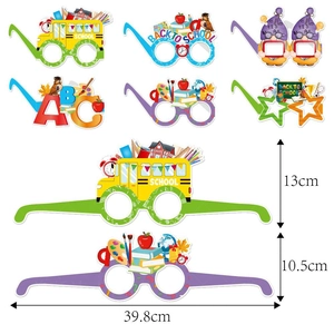 Assorted Back to School party paper glasses with 39.8cm width dimensions and icons