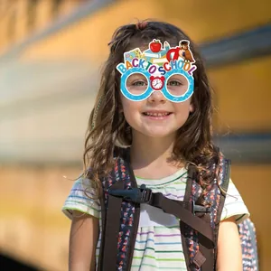 Kids colorful paper glasses for Back to School party with owl and book design details