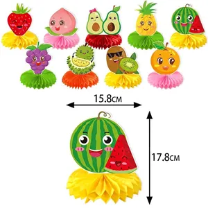 Set of 9 tropical fruit honeycomb table centerpieces for summer themed party decor