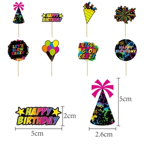 Detailed size guide for neon birthday cake toppers and fluorescent glow party decorations