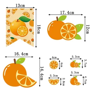 Summer orange party decoration set with dimensions for banners and cake toppers