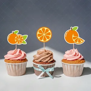 Hawaiian summer party decoration set with citrus orange cupcake toppers and picks