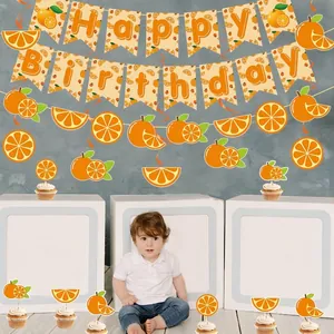 Orange fruit theme birthday party decoration set with banners and cake toppers