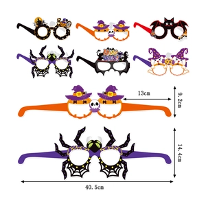 Halloween paper party glasses set featuring pumpkin, spider, and ghost designs for props