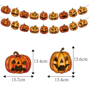 Halloween pumpkin banner with orange paper garlands and spiral ornaments for party decor