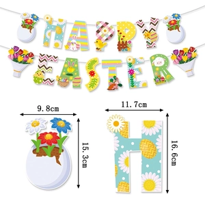 Easter banner with daisy and egg motifs including Happy Easter letters and size dimensions