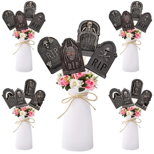 Halloween Tombstone Vase Toppers Paper Cardstock RIP Skeleton Spider Design DIY Party Decoration Horror Grave Props