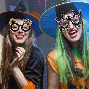 Funny Halloween paper glasses featuring pumpkins and spiders for party photo booth props