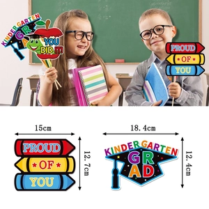 Kindergarten graduation photo props kit with graduation cap and crayon signs for kids