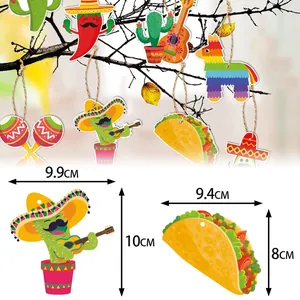 Mexico Cinco de Mayo party decorations with cactus and taco hanging ornaments