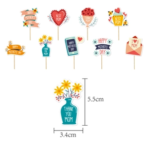 Detailed size chart of Mother's Day cupcake toppers with Best Mom and floral designs