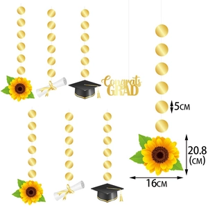 Abschlussfeier Deko-Set mit Congrats Grad Schild, Sonnenblume und Doktorhut-Anhängern