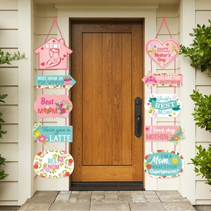 Bannières de porte de fête des mères en bois avec motifs floraux et messages de gratitude