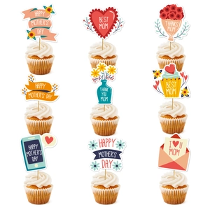 9-piece Mother's Day cake topper set with Best Mom floral and heart designs