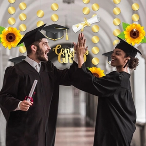 Congrats Grad Deko-Set zur Abschlussfeier mit goldener Girlande und Sonnenblumen-Deko
