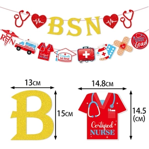 Glittery BSN Nurse Graduation party banner with medical icons for graduation party decor