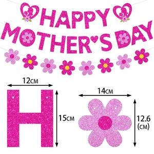Pink glittery Happy Mother's Day banner with flower accents and silhouette hearts