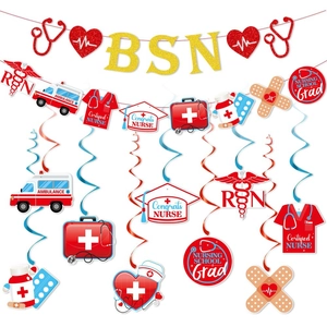Nurse Graduation Banner Hanging Decorations Glitter Cardboard PVC Spiral BSN RN Nursing School Party Decorations Celebratory Atmosphere
